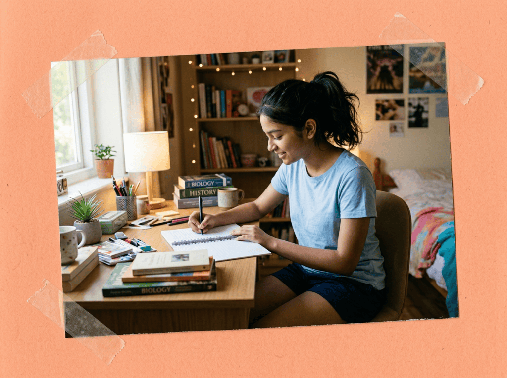girl writing at a desk