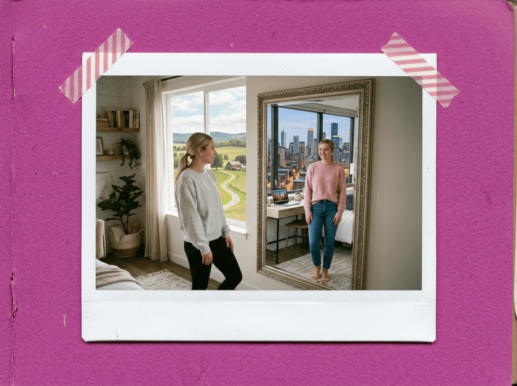 teen girl looking in the mirror